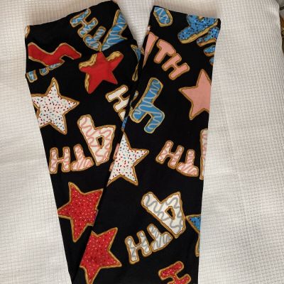 New Woman’s LuLaRoe Multicolor Shaped 4th of July Donut Pattern Leggings OS